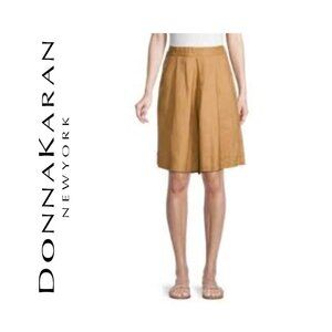 NWT Donna Karen High Rise Waisted Long Pull on Skort Shorts in Camel/Tan, Size L